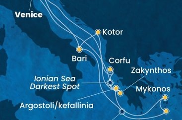 Itálie, Černá Hora, Řecko z Marghery na lodi Costa Deliziosa
