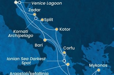 Itálie, Řecko, Černá Hora, Chorvatsko z Marghery na lodi Costa Deliziosa