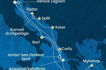 Itálie, Řecko, Černá Hora, Chorvatsko z Marghery na lodi Costa Deliziosa