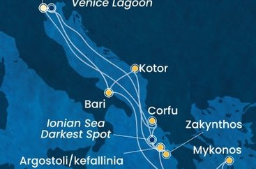 Itálie, Řecko, Černá Hora z Marghery na lodi Costa Deliziosa