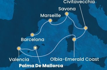 Španělsko, Itálie, Francie z Palma de Mallorca na lodi Costa Pacifica