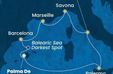 Španělsko, Itálie, Francie z Palma de Mallorca na lodi Costa Toscana