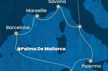 Španělsko, Tunisko, Itálie, Francie z Palma de Mallorca na lodi Costa Toscana
