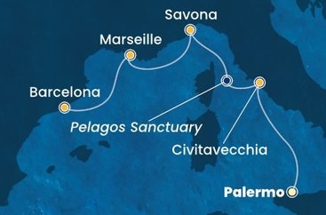 Sicílie, Itálie, Francie, Španělsko z Palerma na lodi Costa Toscana