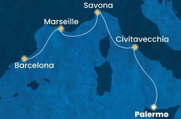 Itálie, Francie, Španělsko z Palerma na lodi Costa Smeralda