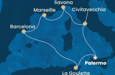 Sicílie, Itálie, Francie, Španělsko, Tunisko z Palerma na lodi Costa Pacifica