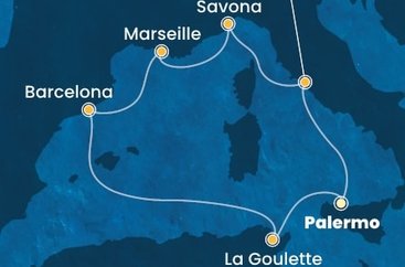 Itálie, Francie, Španělsko, Tunisko z Palerma na lodi Costa Pacifica