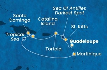 Guadeloupe, Svatý Kryštof a Nevis, Britské Panenské ostrovy, Dominikánská republika, Martinik z Pointe-à-Pitre na lodi Costa Fascinosa