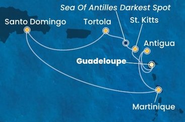 Guadeloupe, Svatý Kryštof a Nevis, Jamajka, Britské Panenské ostrovy, Dominikánská republika, Martinik, Antigua a Barbuda z Pointe-à-Pitre, Guadeloupe na lodi Costa Fascinosa