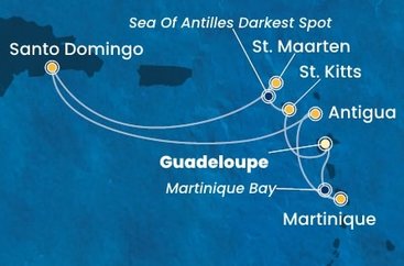 Guadeloupe, Svatý Kryštof a Nevis, Svatý Martin, Dominikánská republika, Antigua a Barbuda, Martinik z Pointe-à-Pitre na lodi Costa Favolosa