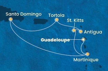 Guadeloupe, Martinik, Svatý Kryštof a Nevis, Antigua a Barbuda, Britské Panenské ostrovy, Dominikánská republika z Pointe-à-Pitre, Guadeloupe na lodi Costa Favolosa