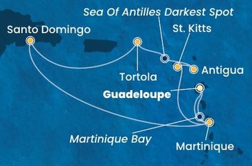 Guadeloupe, Martinik, Svatý Kryštof a Nevis, Antigua a Barbuda, Britské Panenské ostrovy, Dominikánská republika z Pointe-à-Pitre na lodi Costa Favolosa