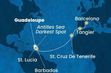 Guadeloupe, Svatá Lucie, , Barbados, Španělsko, Maroko z Pointe-à-Pitre na lodi Costa Fascinosa