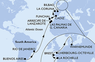 Argentina, Brazílie, Španělsko, Portugalsko, Francie, Německo z Buenos Aires na lodi MSC Splendida