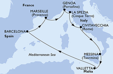 Itálie, Malta, Španělsko, Francie z Janova na lodi MSC World Europa