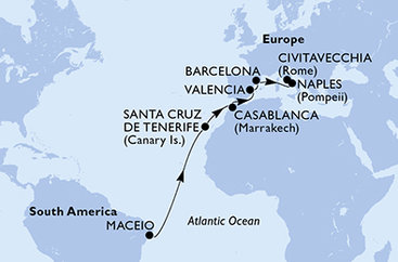 Brazílie, Španělsko, Maroko, Itálie z Maceia na lodi MSC Divina