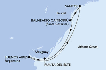 Argentina, Brazílie, Uruguay z Buenos Aires na lodi MSC Meraviglia