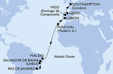Brazílie, Portugalsko, Španělsko, Velká Británie z Rio de Janeira na lodi MSC Meraviglia