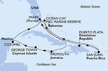 USA, Dominikánská republika, Bahamy, Jamajka, Kajmanské ostrovy, Mexiko z Miami na lodi MSC Seaside
