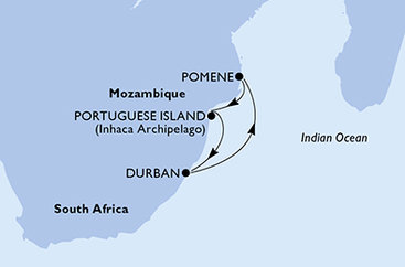 Jihoafrická republika, Mosambik z Durbanu na lodi MSC Sinfonia