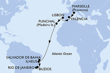 Francie, Španělsko, Portugalsko, Brazílie z Marseille na lodi MSC Musica