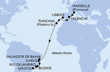 Francie, Španělsko, Portugalsko, Brazílie z Marseille na lodi MSC Musica