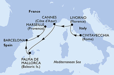 Itálie, Francie, Španělsko z Civitavecchia na lodi MSC Fantasia