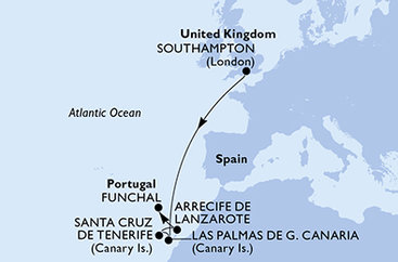 Velká Británie, Španělsko, Portugalsko ze Southamptonu na lodi MSC Euribia