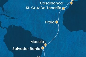 Brazílie, Kapverdy, Španělsko, Maroko, Portugalsko z Rio de Janeira na lodi Costa Diadema