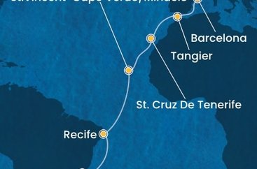 Brazílie, Kapverdy, Španělsko, Maroko, Francie z Rio de Janeira na lodi Costa Favolosa