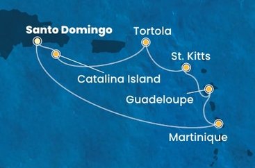 Dominikánská republika, Martinik, Guadeloupe, Svatý Kryštof a Nevis, Britské Panenské ostrovy ze Santo Dominga na lodi Costa Favolosa
