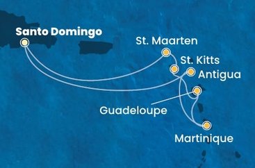 Dominikánská republika, Antigua a Barbuda, Martinik, Guadeloupe, Svatý Kryštof a Nevis, Svatý Martin ze Santo Dominga na lodi Costa Favolosa