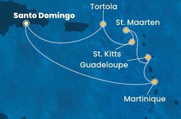 Dominikánská republika, Martinik, Guadeloupe, Svatý Martin, Svatý Kryštof a Nevis, Britské Panenské ostrovy ze Santo Dominga na lodi Costa Favolosa