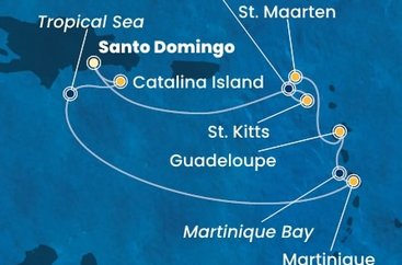 Dominikánská republika, Martinik, Guadeloupe, Svatý Martin, Svatý Kryštof a Nevis ze Santo Dominga na lodi Costa Fascinosa