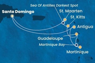 Dominikánská republika, Antigua a Barbuda, Martinik, Guadeloupe, Svatý Kryštof a Nevis, Svatý Martin ze Santo Dominga na lodi Costa Favolosa