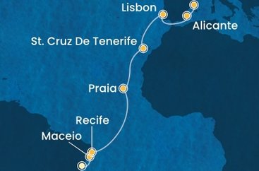 Brazílie, Kapverdy, Španělsko, Portugalsko ze Salvadoru na lodi Costa Pacifica