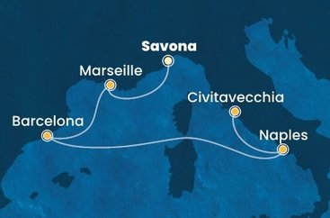 Itálie, Francie, Španělsko ze Savony na lodi Costa Toscana