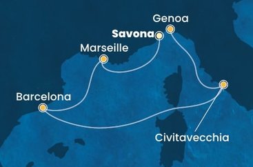 Itálie, Francie, Španělsko ze Savony na lodi Costa Toscana