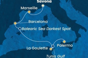 Itálie, Francie, Španělsko, Tunisko ze Savony na lodi Costa Smeralda