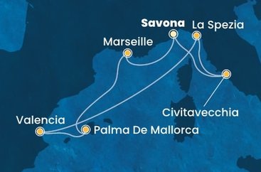 Itálie, Francie, Španělsko ze Savony na lodi Costa Pacifica