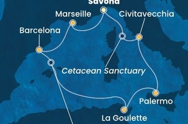 Itálie, Francie, Španělsko, Tunisko ze Savony na lodi Costa Smeralda