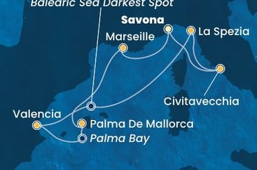 Itálie, Francie, Španělsko ze Savony na lodi Costa Pacifica