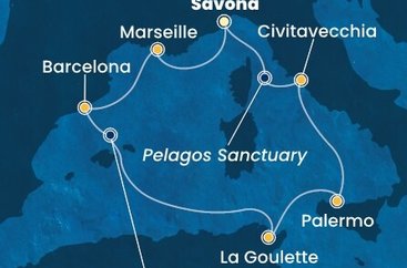 Itálie, Francie, Španělsko, Tunisko ze Savony na lodi Costa Toscana