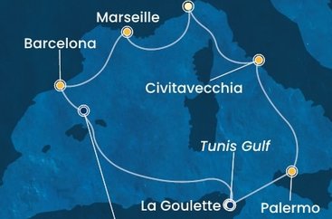 Itálie, Francie, Španělsko, Tunisko ze Savony na lodi Costa Smeralda