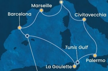 Itálie, Francie, Španělsko, Tunisko ze Savony na lodi Costa Toscana