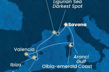 Itálie, Španělsko, Francie,  ze Savony na lodi Costa Fascinosa