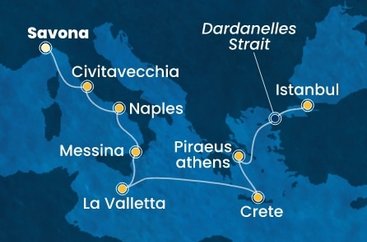 Itálie, Malta, Řecko, Turecko ze Savony na lodi Costa Pacifica
