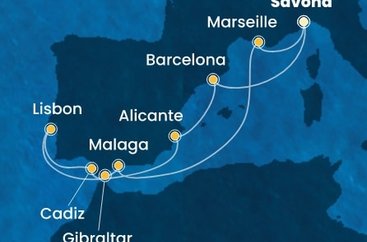 Itálie, Španělsko, Portugalsko, Velká Británie, Francie ze Savony na lodi Costa Diadema