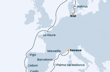 Itálie, Francie, Španělsko, Portugalsko, Norsko, Dánsko, Německo ze Savony na lodi Costa Fascinosa