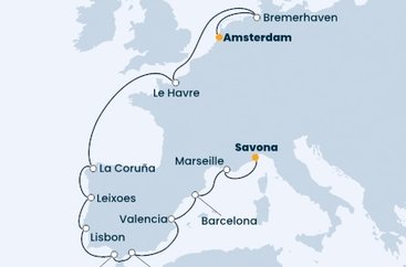 Itálie, Francie, Španělsko, Portugalsko, Německo, Nizozemsko ze Savony na lodi Costa Favolosa